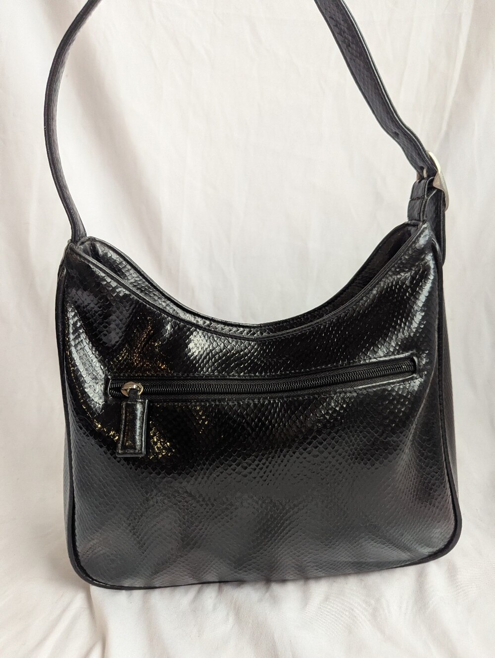 Joanel Black Embossed Patent Leather Shoulder Bag Vintage Hobo Purse